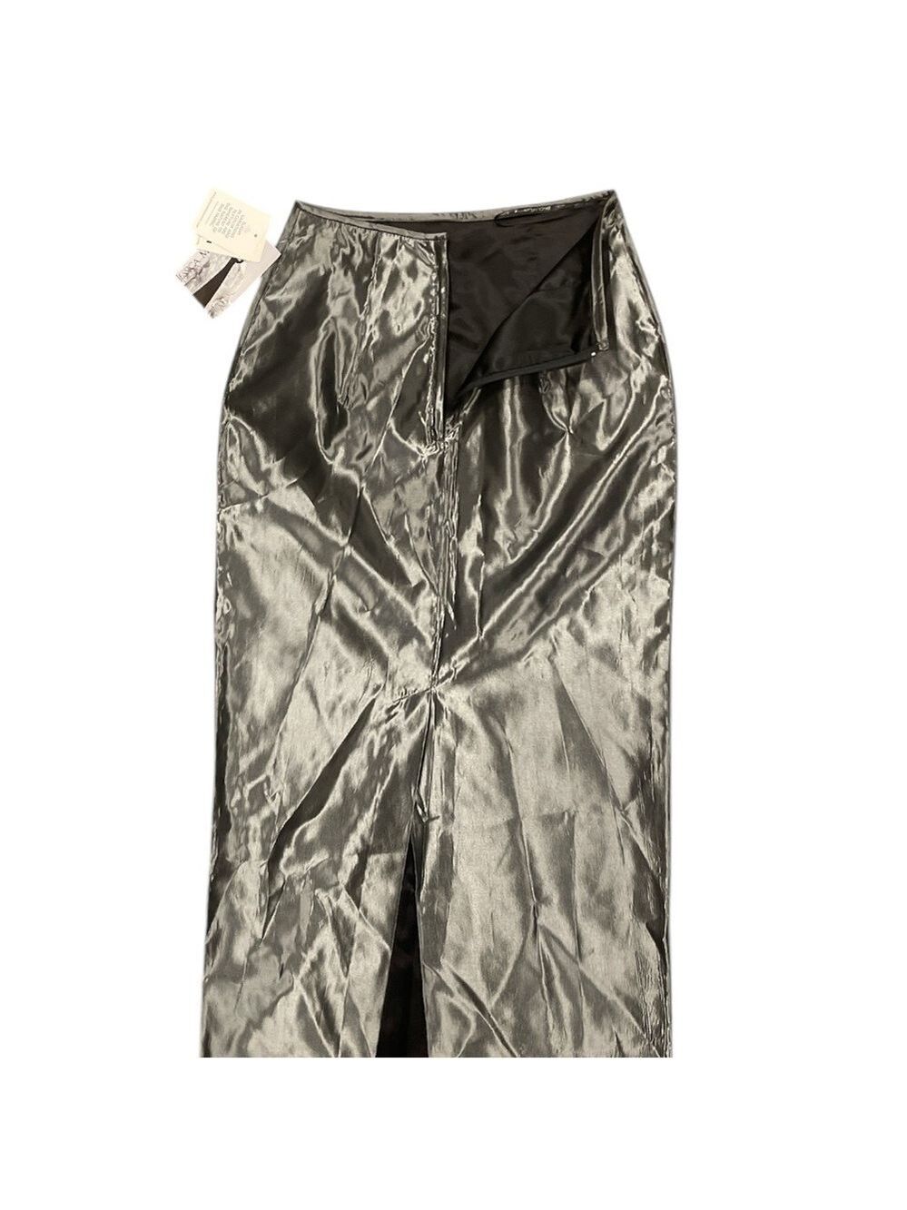 Jessica McClintock Silver Metallic Column Midi Skirt Rockstar Glam Black Tie - Picture 4 of 8